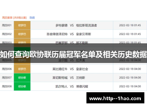 如何查询欧协联历届冠军名单及相关历史数据